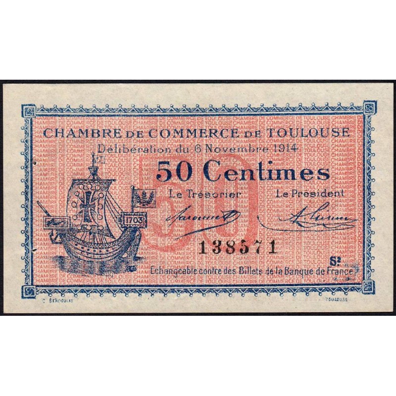 Toulouse - Pirot 122-8 - 50 centimes - Série 2 - 06/11/1914 - Etat : SPL