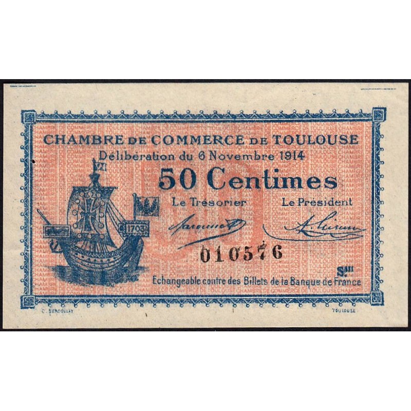 Toulouse - Pirot 122-8 variété - 50 centimes - Série III - 06/11/1914 - Etat : SPL
