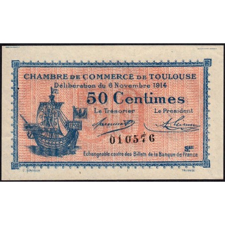 Toulouse - Pirot 122-8 variété - 50 centimes - Série III - 06/11/1914 - Etat : SPL