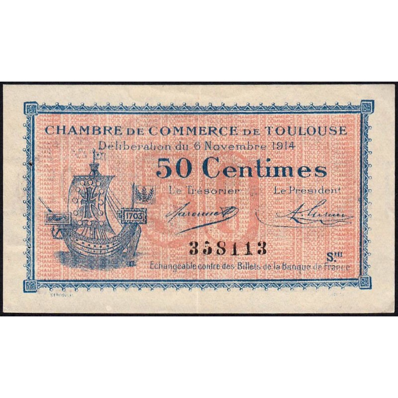 Toulouse - Pirot 122-8 variété - 50 centimes - Série III - 06/11/1914 - Etat : SUP