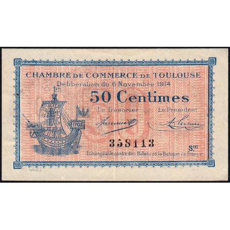 Toulouse - Pirot 122-8 variété - 50 centimes - Série III - 06/11/1914 - Etat : SUP