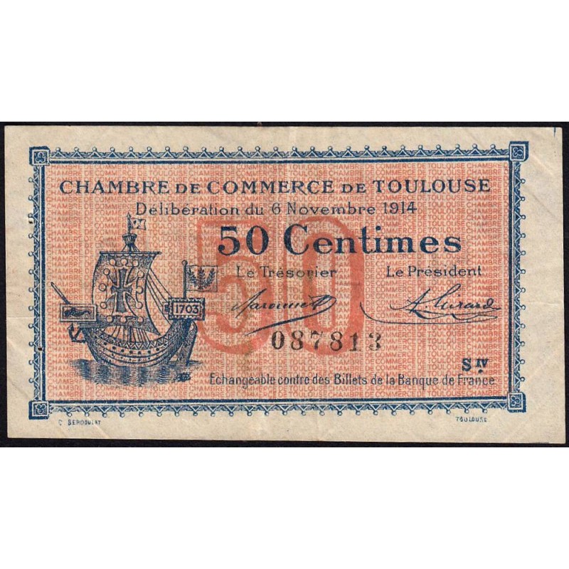 Toulouse - Pirot 122-8 variété - 50 centimes - Série IV - 06/11/1914 - Etat : TTB-