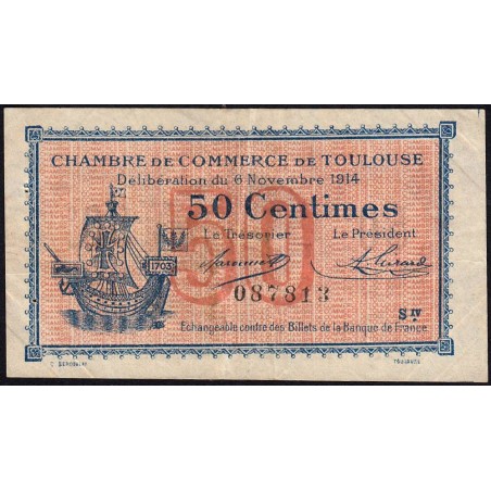 Toulouse - Pirot 122-8 variété - 50 centimes - Série IV - 06/11/1914 - Etat : TTB-