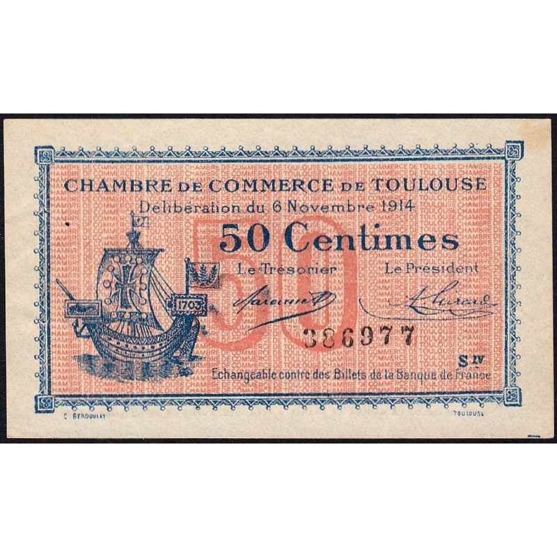 Toulouse - Pirot 122-8 variété - 50 centimes - Série IV - 06/11/1914 - Etat : SUP