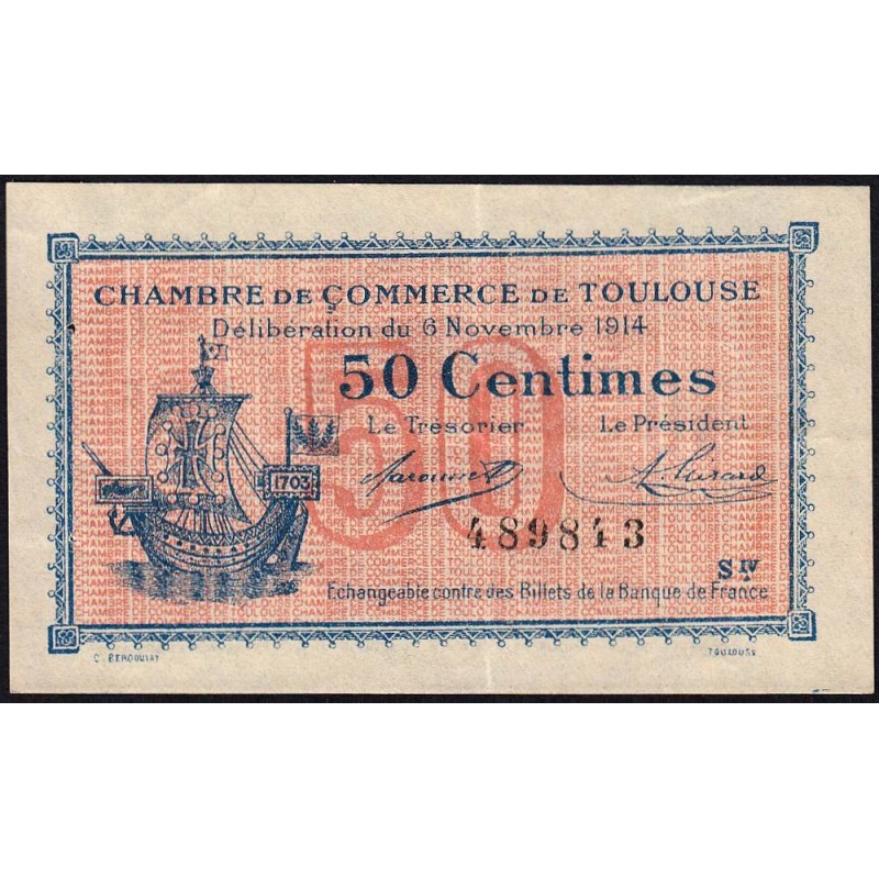 Toulouse - Pirot 122-8 variété - 50 centimes - Série IV - 06/11/1914 - Etat : TTB+