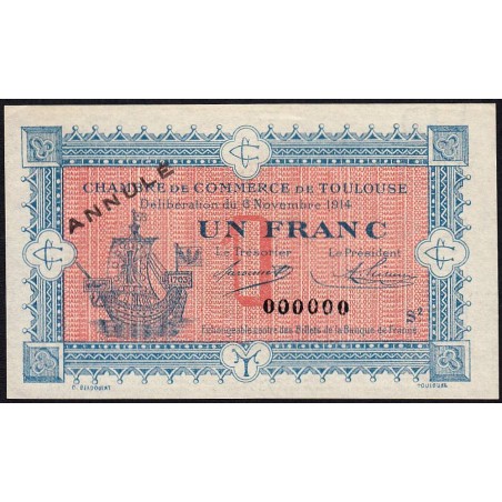 Toulouse - Pirot 122-15 variété - 1 franc - Série 2 - 06/11/1914 - Annulé - Etat : SUP