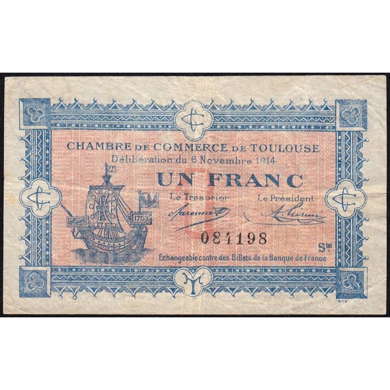 Toulouse - Pirot 122-14 variété - 1 franc - Série III - 06/11/1914 - Etat : TB