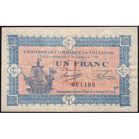 Toulouse - Pirot 122-14 variété - 1 franc - Série III - 06/11/1914 - Etat : TB