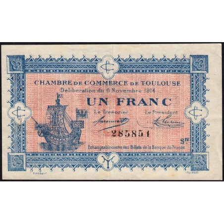 Toulouse - Pirot 122-14 variété - 1 franc - Série IV - 06/11/1914 - Etat : TTB+
