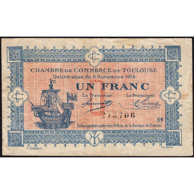 Toulouse - Pirot 122-20 - 1 franc - Série 6 - 06/11/1914 - Etat : TB