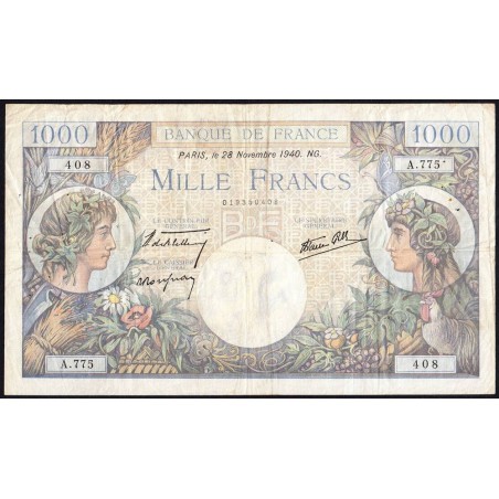 F 39-02 - 28/11/1940 - 1000 francs - Commerce - Série A.775 - Etat : TB