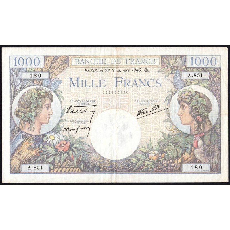 F 39-02 - 28/11/1940 - 1000 francs - Commerce - Série A.851 - Etat : TTB