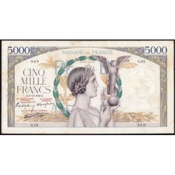 F 46-01 - 08/12/1938 - 5000 francs - Victoire modifié 2 - Série G.84 - Etat : TB