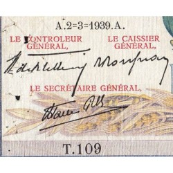 F 46-03 - 02/03/1939 - 5000 francs - Victoire modifié 2 - Série T.109 - Etat : B-