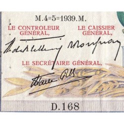 F 46-05 - 04/05/1939 - 5000 francs - Victoire modifié 2 - Série D.168 - Etat : TTB
