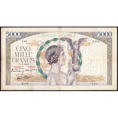 F 46-05 - 04/05/1939 - 5000 francs - Victoire modifié 2 - Série H.176 - Etat : TB