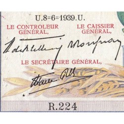 F 46-07 - 08/06/1939 - 5000 francs - Victoire modifié 2 - Série R.224 - Etat : TB+