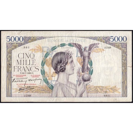 F 46-08 - 20/07/1939 - 5000 francs - Victoire modifié 2 - Série J.248 - Etat : B