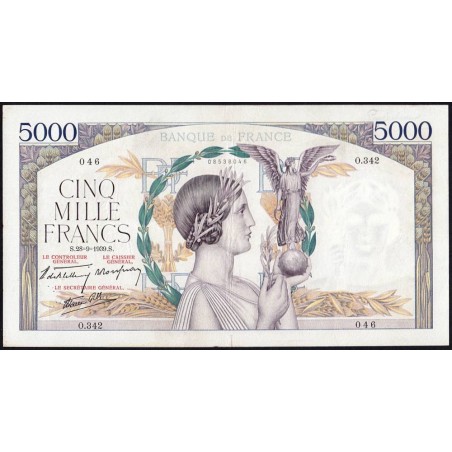 F 46-12 - 28/09/1939 - 5000 francs - Victoire modifié 2 - Série O.342 - Etat : TTB+