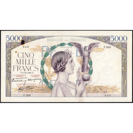 F 46-13 - 05/10/1939 - 5000 francs - Victoire modifié 2 - Série F.369 - Etat : TB+