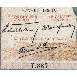 F 46-14 - 12/10/1939 - 5000 francs - Victoire modifié 2 - Série T.387 - Etat : B-