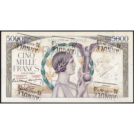F 46-16 - 12/12/1940 - 5000 francs - Victoire modifié 2 - Série U.438 - Annulé - Etat : SPL