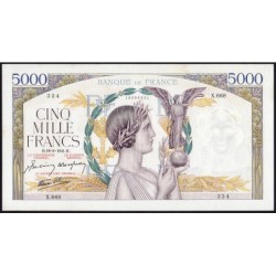 F 46-26 - 18/09/1941 - 5000 francs - Victoire modifié 2 - Série X.668 - Etat : TTB