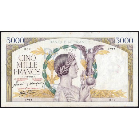 F 46-30 - 04/12/1941 - 5000 francs - Victoire modifié 2 - Série F.777 - Etat : TTB-