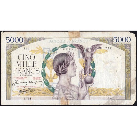 F 46-31 - 26/12/1941 - 5000 francs - Victoire modifié 2 - Série Z.791 - Etat : AB