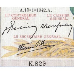 F 46-33 - 15/01/1942 - 5000 francs - Victoire modifié 2 - Série K.829 - Annulé - Etat : TTB+