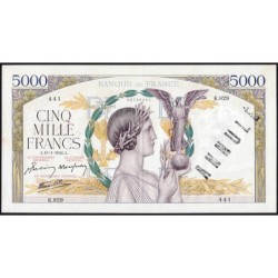 F 46-33 - 15/01/1942 - 5000 francs - Victoire modifié 2 - Série K.829 - Annulé - Etat : TTB+