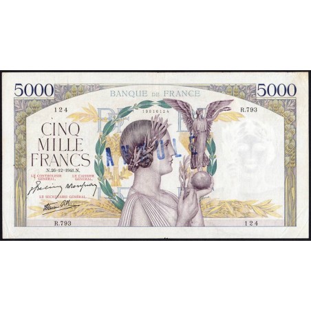 F 46-31 - 26/12/1941 - 5000 francs - Victoire modifié 2 - Série R.793 - Annulé - Etat : TTB