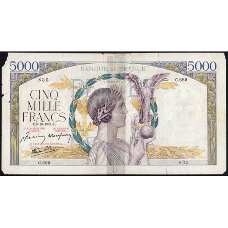 F 46-27 - 09/10/1941 - 5000 francs - Victoire modifié 2 - Série C.689 - Etat : AB
