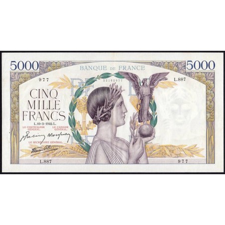 F 46-35 - 19/03/1942 - 5000 francs - Victoire modifié 2 - Série L.887 - Etat : SUP-