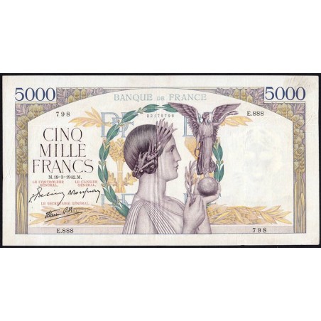 F 46-35 - 19/03/1942 - 5000 francs - Victoire modifié 2 - Série E.888 - Etat : TTB+
