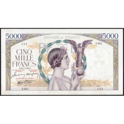 F 46-35 - 19/03/1942 - 5000 francs - Victoire modifié 2 - Série Z.891 - Etat : TTB+