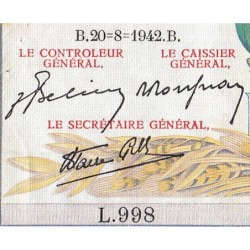F 46-40 - 20/08/1942 - 5000 francs - Victoire modifié 2 - Série L.998 - Etat : TTB-