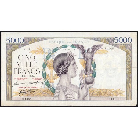 F 46-40 - 20/08/1942 - 5000 francs - Victoire modifié 2 - Série E.1005 - Etat : TTB