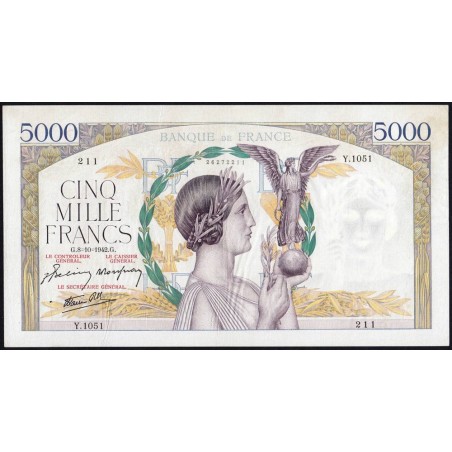 F 46-42 - 08/10/1942 - 5000 francs - Victoire modifié 2 - Série Y.1051 - Etat : SUP