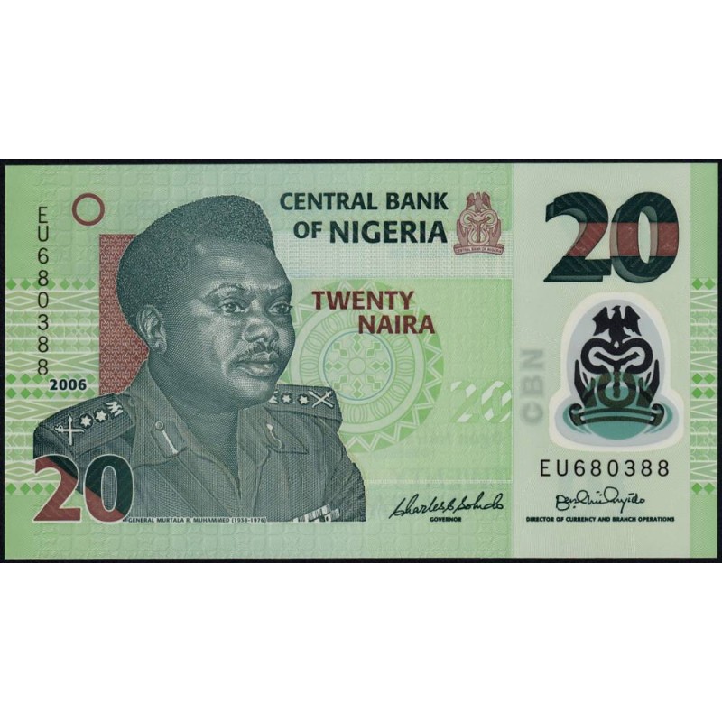 Nigéria - Pick 34a_1 - 20 naira - Série EU - 2006 - Polymère - Etat : NEUF