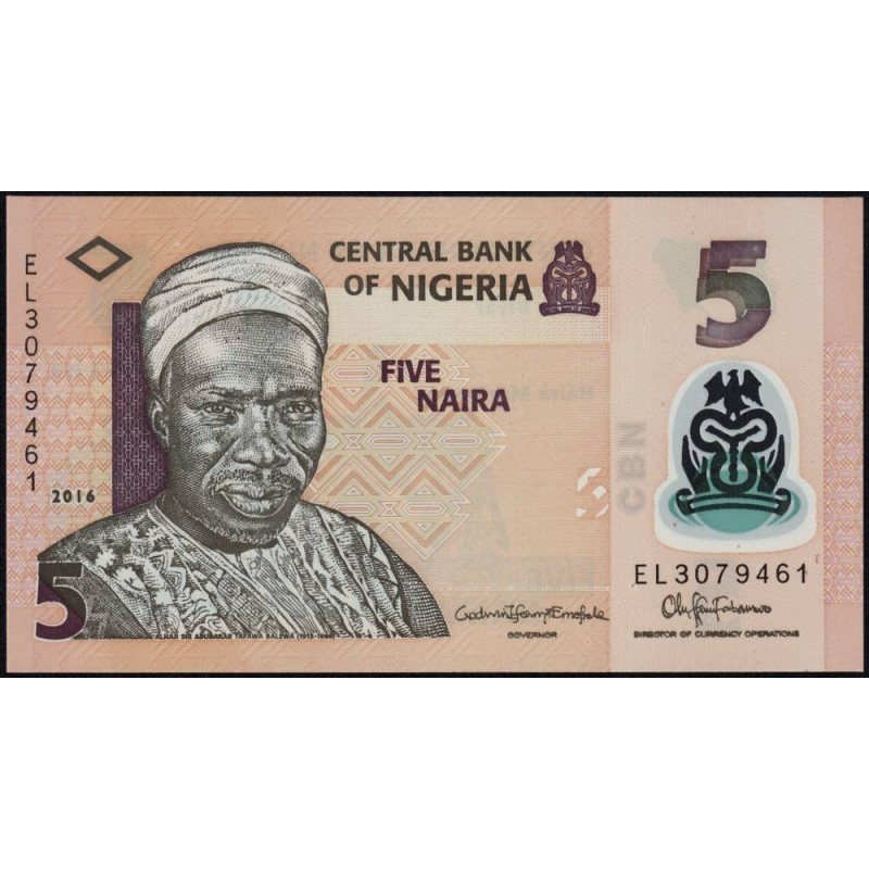 Nigéria - Pick 38g - 5 naira - Série EL - 2016 - Polymère - Etat : NEUF