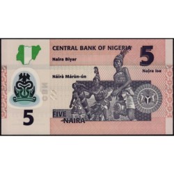 Nigéria - Pick 38k - 5 naira - Série FE - 2020 - Polymère - Etat : NEUF