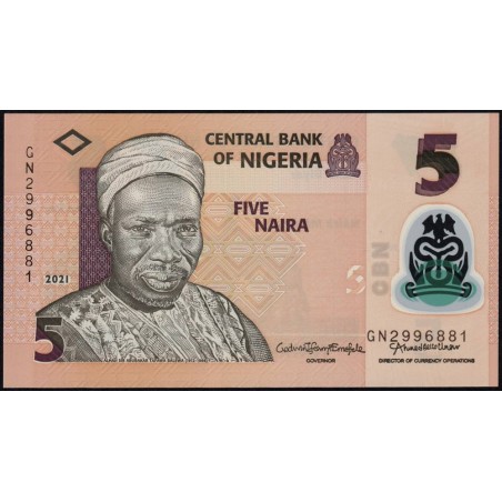 Nigéria - Pick 38l - 5 naira - Série GN - 2021 - Polymère - Etat : NEUF