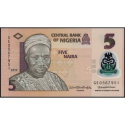 Nigéria - Pick 38m - 5 naira - Série GE - 2022 - Polymère - Etat : NEUF