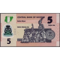 Nigéria - Pick 38m - 5 naira - Série GE - 2022 - Polymère - Etat : NEUF