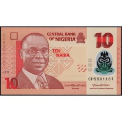 Nigéria - Pick 39l - 10 naira - Série GH - 2021 - Polymère - Etat : NEUF