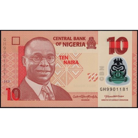 Nigéria - Pick 39l - 10 naira - Série GH - 2021 - Polymère - Etat : NEUF