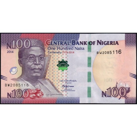 Nigéria - Pick 41a_1 - 100 naira - Série BW - 2014 - Commémoratif - Etat : NEUF