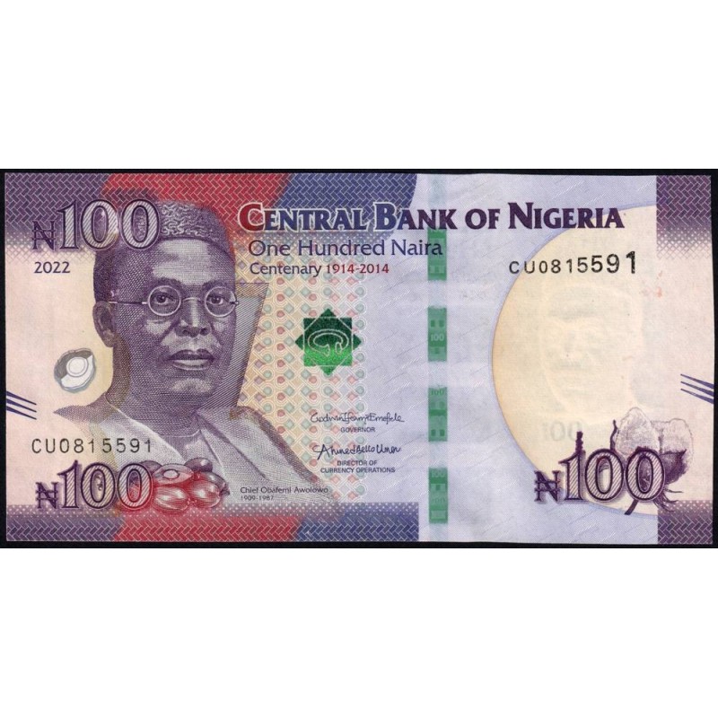Nigéria - Pick 41d- 100 naira - Série CU - 2022 - Commémoratif - Etat : NEUF