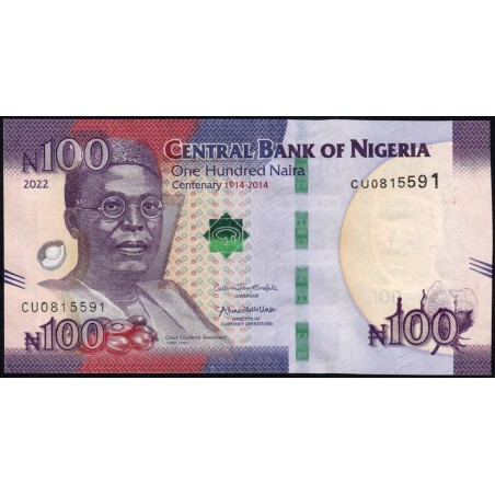Nigéria - Pick 41d- 100 naira - Série CU - 2022 - Commémoratif - Etat : NEUF